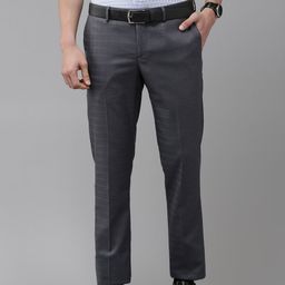 Arrow Men Grey Checked Smart Fit Mid-Rise Plain Woven Flat-Front Formal Trousers-image-52