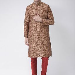 DEYANN Men Brown & Red Printed Straight Kurta-image-57