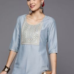Libas Women Grey Yoke Design Embroidered Straight Kurta-picture-22