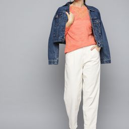 Marie Claire Women Coral Orange Solid Sweater-image-45