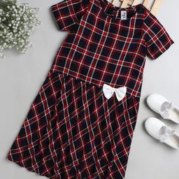 The Magic Wand Girls Red Checked A-Line Dress-image-63