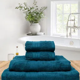 BOMBAY DYEING Set Of 4 Teal Blue Solid 550 GSM Tulip Towels-image-44