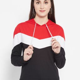Popster Women Red Colourblocked Hooded Sweatshirt-image-123