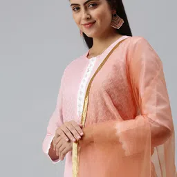 flaher Women Peach-Coloured Gotta Patti Net Dupatta-35