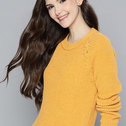 Mast & Harbour Women Mustard Yellow Solid Pullover-image-9