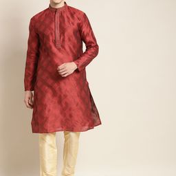 SOJANYA Men Maroon & Golden Ethnic Motifs Kurta-picture-58