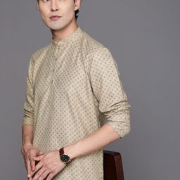 Manyavar Men Beige Geometric Printed Short Kurta-18