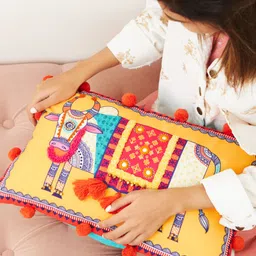 Chumbak Yellow & Red Quirky Rectangle Cushion Cover-39