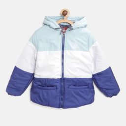 AD & AV Boys Blue & White Colourblocked Hooded Padded Jacket-image-33