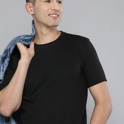 HERE&NOW Men Black Solid Sustainable Cotton T-shirt-image-93