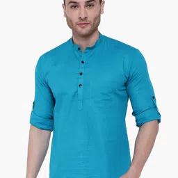RAJUBHAI HARGOVINDAS Men Teal Blue Solid Straight Kurta-image-22
