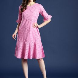 Mast & Harbour Self Design Bell Sleeve Schiffli A-Line Dress-image-97