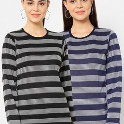 VIMAL JONNEY Women Multicoloured Striped Hood T-shirt-image-84