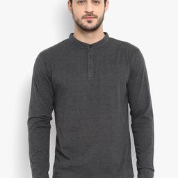 appulse Men Charcoal Solid Mandarin Collar T-shirt-image-57