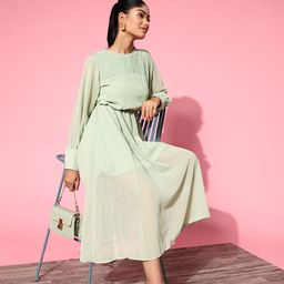 plusS Women Green Solid Volume Play Dress-16