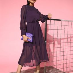 plusS Women Violet Solid Volume Play Dress-25