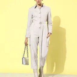 Mast & Harbour Women Dusty Grey Preppy College Cool Utility Cargo Style Capri Jumpsuit-picture-44