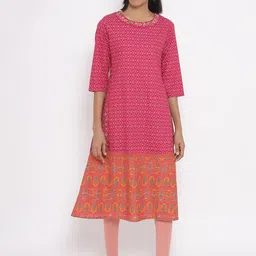 W Women Pink Ethnic Motifs Printed A-Line Kurta-picture-8