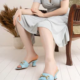 Saint G Blue Embellished Leather Block Sandals-36