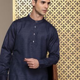 House of Pataudi Band Collar Solid Long Sleeves Jashn Kurta-image-49