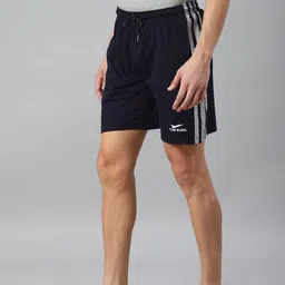 TOM BURG Men Navy Blue Solid Pure Cotton Mid-Rise Regular Shorts-image-1