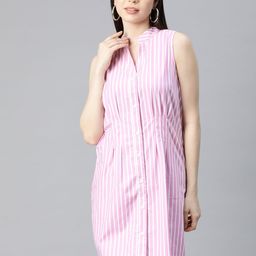 VARUSHKA Striped Cotton Shirt Dress-image-80