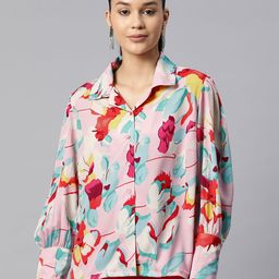 plusS Women Pink Floral Printed Casual Shirt-picture-25