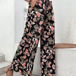 StyleCast Black Floral Printed Flared Palazzos-image-97