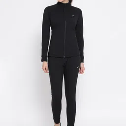 Invincible Women Black Solid Slim Fit Tracksuit-image-62