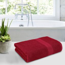 Bedspun Burgundy Solid 350 GSM Cotton Bath Towels-14