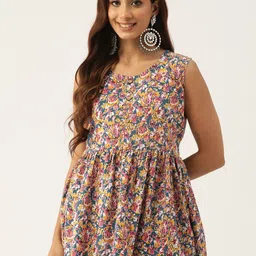 FERANOID Floral Printed Pure Cotton Pleated Kurti-picture-11