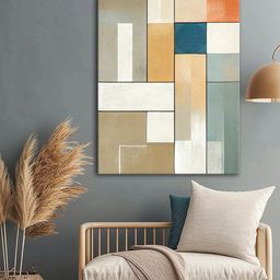 999Store Beige & Blue Geometric Canvas Wall Art-image-20