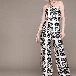 MANGO Tie-Up Back Printed Flared Jumpsuit-image-82