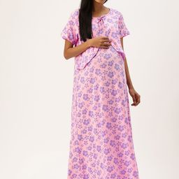 Nejo Printed Maternity Pure Cotton Maxi Nightdress-image-10