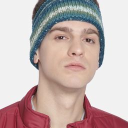 Magic Needles Unisex Blue & White Woollen Striped Headband-40