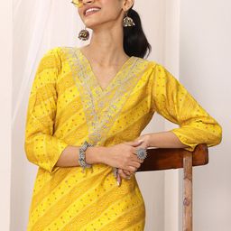Libas Bandhani Sequinned V-Neck Straight Kurta-picture-17