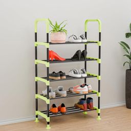 Kuber Industries Black & Green 5 Layer Multipurpose Stackable Shoe Storage Rack-10