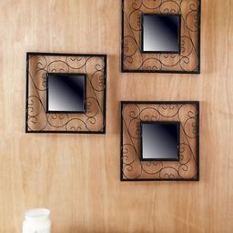 HOSLEY Set of 3 Black Square Decorative Wall Mirrors-15