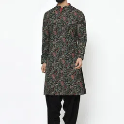 KISAH Men Black & Red Floral Printed Straight Kurta-image-54