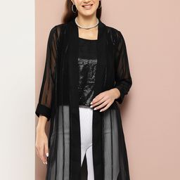 Qurvii Party Embellished Longline Sheer Shrug-42