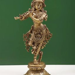 Exotic India Gold Toned Religious Lord Krishna Idol Showpiece-image-84