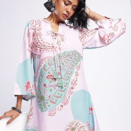 glitchez Ethnic Motifs Printed Tie-Up A-Line Mini Dress-image-6