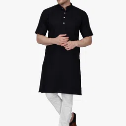 RAJUBHAI HARGOVINDAS Men Black Solid Straight Kurta-picture-50