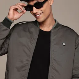 WROGN Solid Stand-Collar Pure Cotton Bomber Jacket-image-99