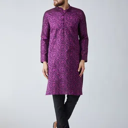 SOJANYA Men Purple & Black Self Design Kurta with Churidar-image-34