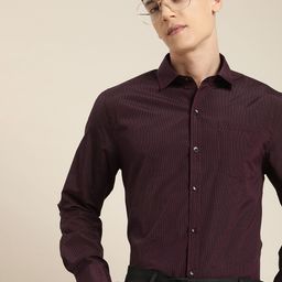 INVICTUS Men Dark Maroon Premium Slim-Fit Striped Formal Shirt-image-100