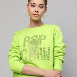 STREET 9 Women Fluorescent Green Printed Sweatshirt-image-89