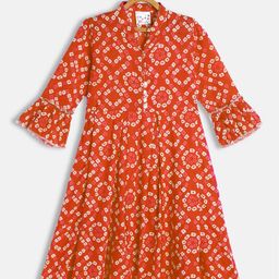 Eimoie Orange Pure Cotton  Ethnic Motifs A-Line Dress-image-32