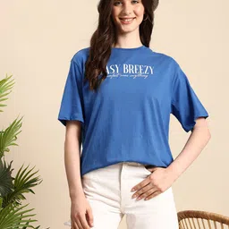 Mast & Harbour Pure Cotton Typography Printed Drop-Shoulder Sleeves T-shirt-picture-40