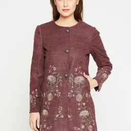 Marie Claire Women Brown Embroidered Overcoat-image-32